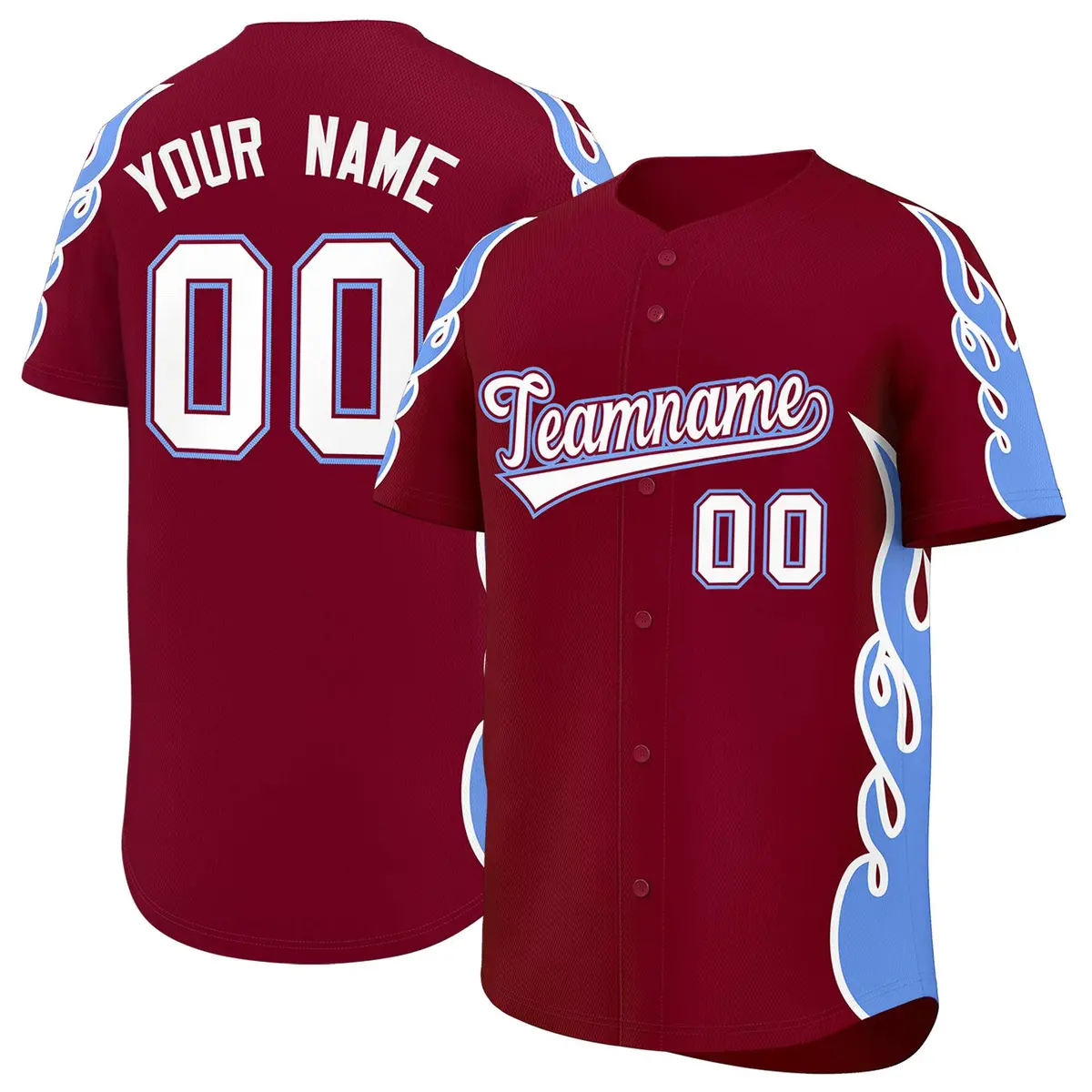Crimson Light Blue Flame Outline Side Basketball Jersey