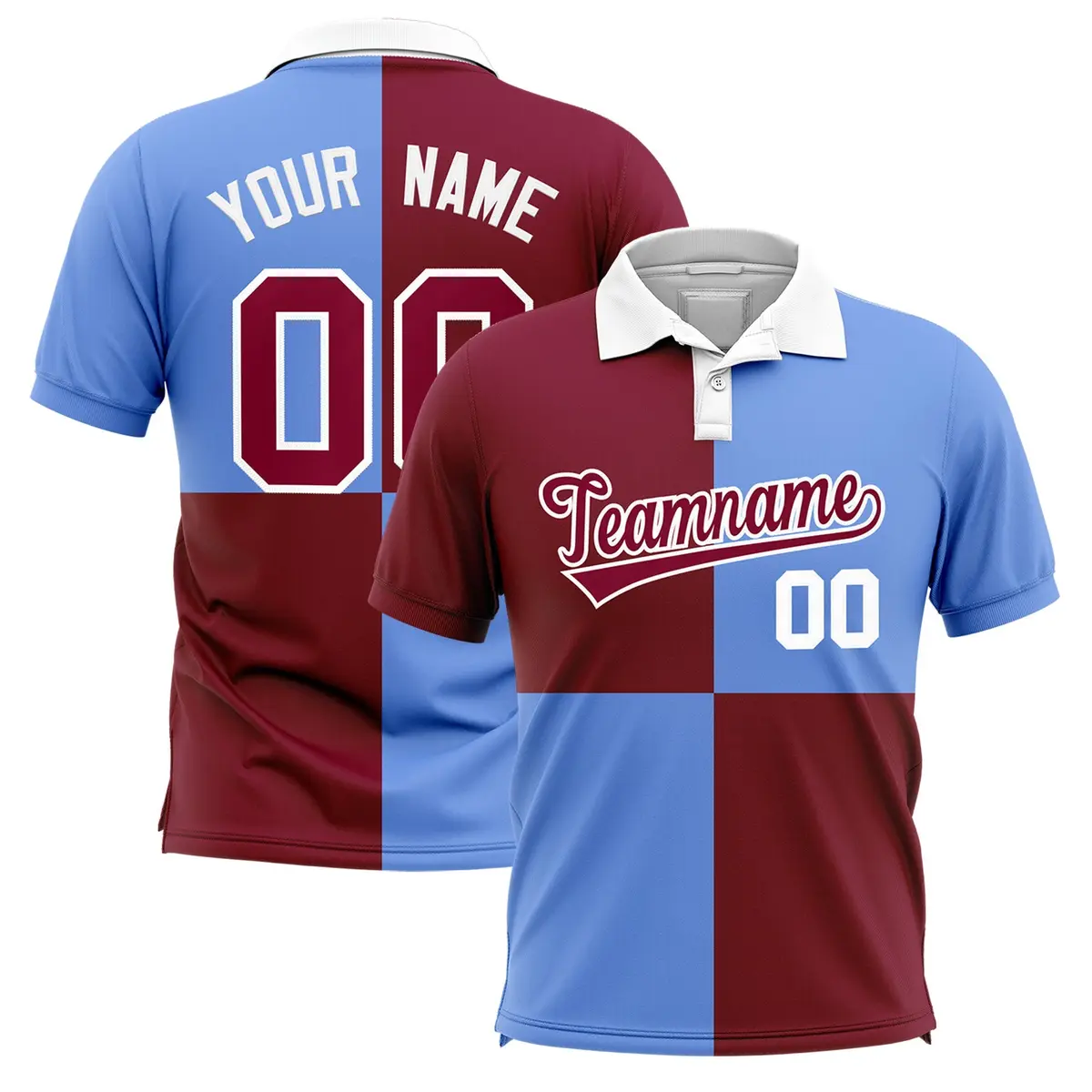 Crimson Light Blue Four Squares Performance Polo Shirt