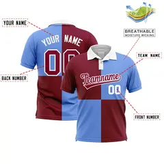 Crimson Light Blue Four Squares Performance Polo Shirt 2