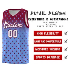 Crimson Light Blue Gradient Star Pattern Basketball Jersey Set 2