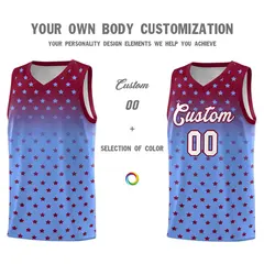 Crimson Light Blue Gradient Star Pattern Basketball Jersey Set 3