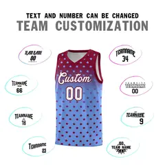 Crimson Light Blue Gradient Star Pattern Basketball Jersey Set 4