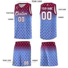 Crimson Light Blue Gradient Star Pattern Basketball Jersey Set 5