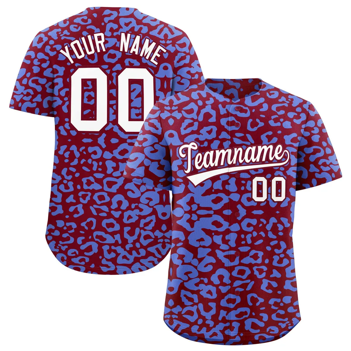 Crimson Light Blue Leopard Print Baseball Jersey