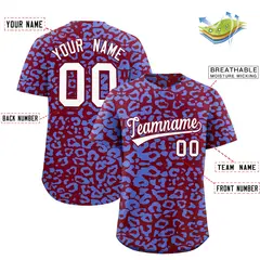Crimson Light Blue Leopard Print Baseball Jersey 2