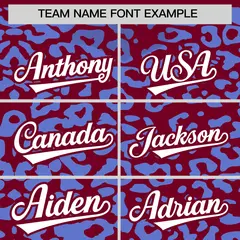 Crimson Light Blue Leopard Print Baseball Jersey 3
