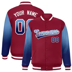 Crimson Light Blue-Navy Gradient Varsity Full-Snap Raglan Baseball Jacket 1
