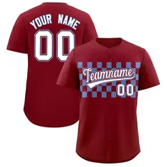 Crimson Light Blue Plaid Fashion Authentic Baseball Jersey 1