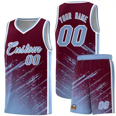 Crimson Light Blue Splash Basketball Uniforms for Practice 1