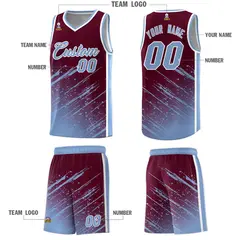Crimson Light Blue Splash Basketball Uniforms for Practice 5