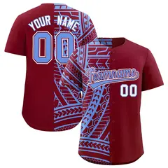 Crimson Light Blue Tribal Split Baseball Jersey 1