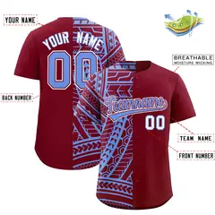 Crimson Light Blue Tribal Split Baseball Jersey 2