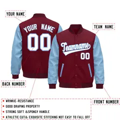 Crimson Light Blue White Varsity Full-Snap Letterman Jacket 3