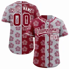 Crimson Light Gray Split Flower Graffiti Baseball Jersey 1