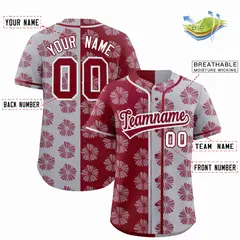 Crimson Light Gray Split Flower Graffiti Baseball Jersey 2