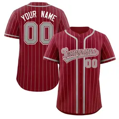 Crimson Light Gray Stripe Full Button Baseball Jersey 1