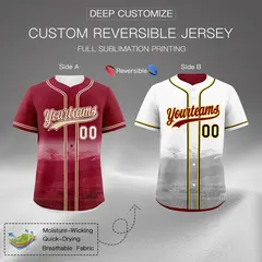 Crimson Light Khaki Reversible City Graffiti Baseball Jersey 2