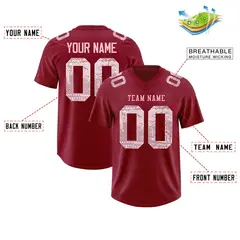 Crimson Light Pink Sequin Lettering Stretch Football Jersey 2