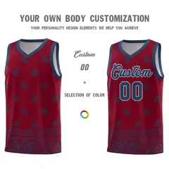 Crimson Midnight Blue Cashew Pattern Basketball Jersey 10