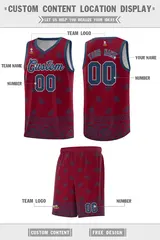 Crimson Midnight Blue Cashew Pattern Basketball Jersey 12