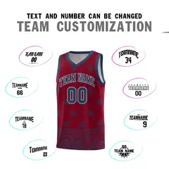 Crimson Midnight Blue Cashew Pattern Basketball Jersey 18