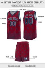Crimson Midnight Blue Cashew Pattern Basketball Jersey 19