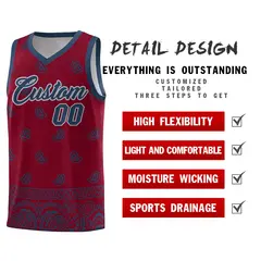 Crimson Midnight Blue Cashew Pattern Basketball Jersey 2