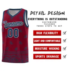 Crimson Midnight Blue Cashew Pattern Basketball Jersey 23