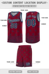 Crimson Midnight Blue Cashew Pattern Basketball Jersey 26