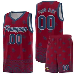 Crimson Midnight Blue Cashew Pattern Basketball Jersey 29