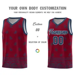 Crimson Midnight Blue Cashew Pattern Basketball Jersey 31