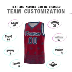 Crimson Midnight Blue Cashew Pattern Basketball Jersey 32