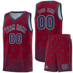 Crimson Midnight Blue Cashew Pattern Basketball Jersey 36