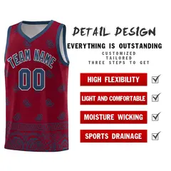 Crimson Midnight Blue Cashew Pattern Basketball Jersey 37
