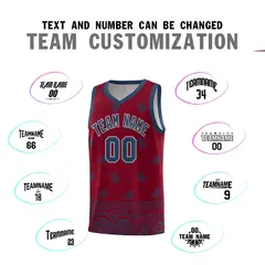 Crimson Midnight Blue Cashew Pattern Basketball Jersey 39