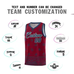 Crimson Midnight Blue Cashew Pattern Basketball Jersey 4