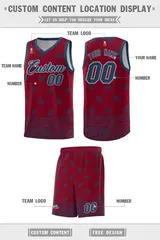 Crimson Midnight Blue Cashew Pattern Basketball Jersey 5