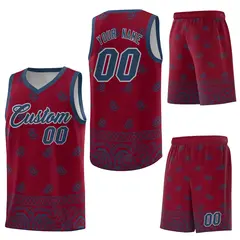 Crimson Midnight Blue Cashew Pattern Basketball Jersey 6