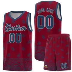 Crimson Midnight Blue Cashew Pattern Basketball Jersey 8