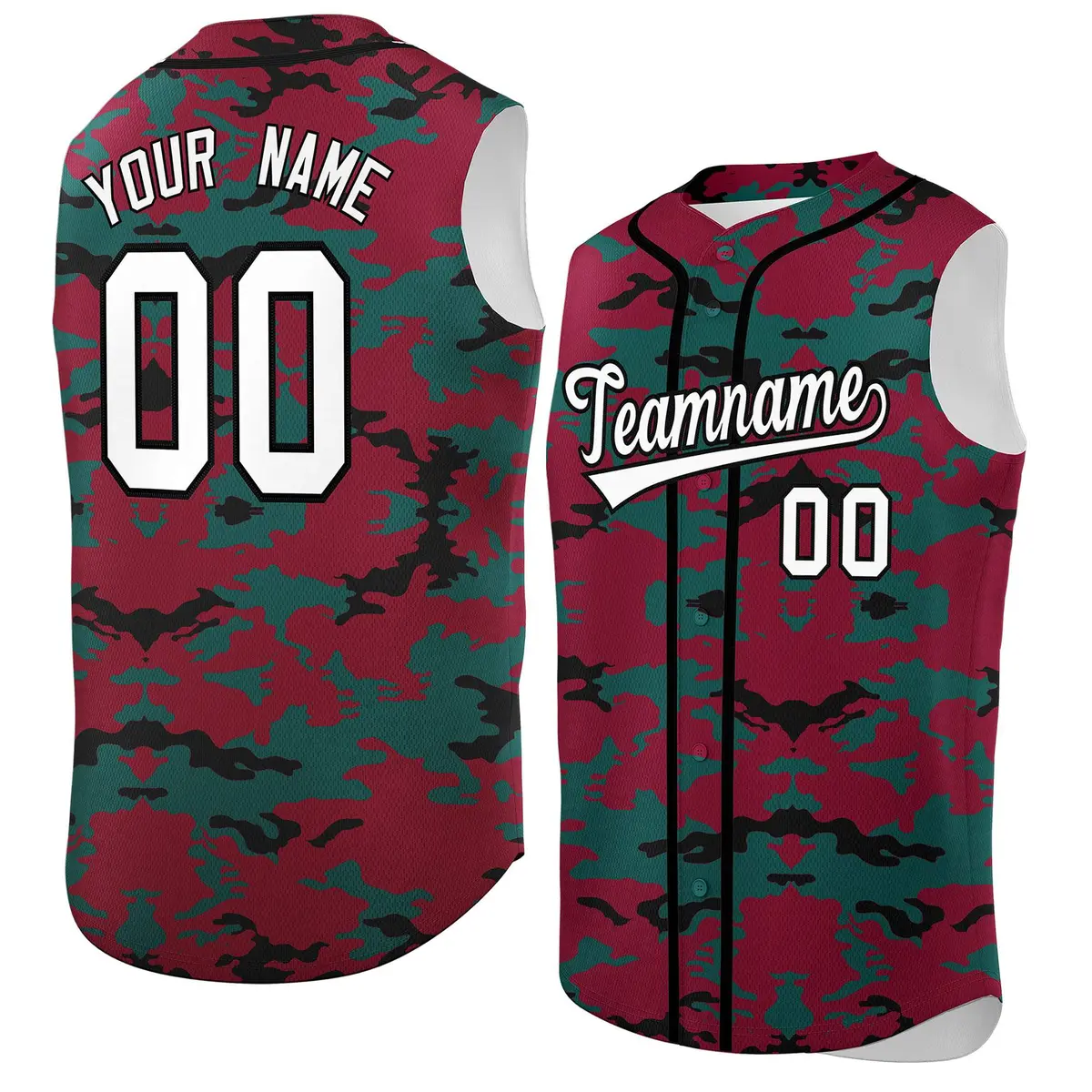 Crimson Midnight Green Black Camo Sleeveless Baseball Jersey