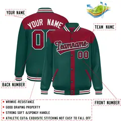 Crimson Midnight Green Color Block Varsity Bomber Baseball Jacket 2