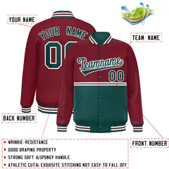 Crimson Midnight Green Color Block Varsity Full-Snap Letterman Jacket 2