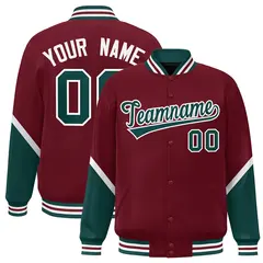 Crimson Midnight Green Color Block Varsity Letterman Baseball Jacket 1