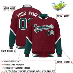 Crimson Midnight Green Color Block Varsity Letterman Baseball Jacket 2