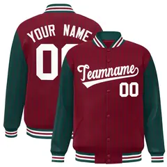 Crimson Midnight Green Pinstripe Raglan Varsity Letterman Baseball Jacket 1