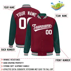 Crimson Midnight Green Pinstripe Raglan Varsity Letterman Baseball Jacket 2
