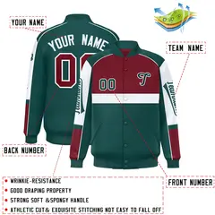Crimson Midnight Green Raglan Sleeves Varsity Letterman Jacket 2
