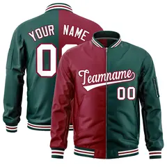 Crimson Midnight Green Two Tone Split Varsity Letterman Bomber Jacket 1