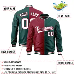 Crimson Midnight Green Two Tone Split Varsity Letterman Bomber Jacket 2