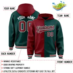 Crimson Midnight Green Two Tone Split Varsity Letterman Hoodie Jacket 4
